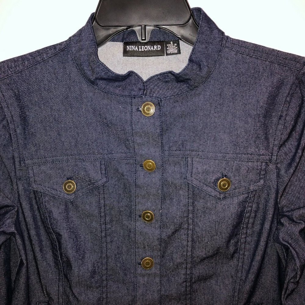 Nina Leonard Womens Small Dark Wash Long Sleeve Button Front Denim Jean Jacket - Picture 5 of 10